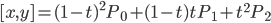 [x, y] = (1 - t)^2P_0 + (1 - t)tP_1 + t^2P_2